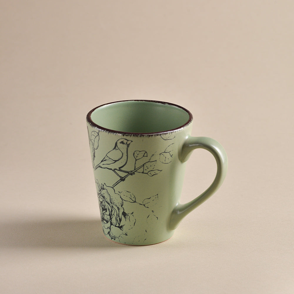 Tongera Light Green Floral Bird Ceramic Dinnerware Set - Whimsical Design for Garden-Style Dining