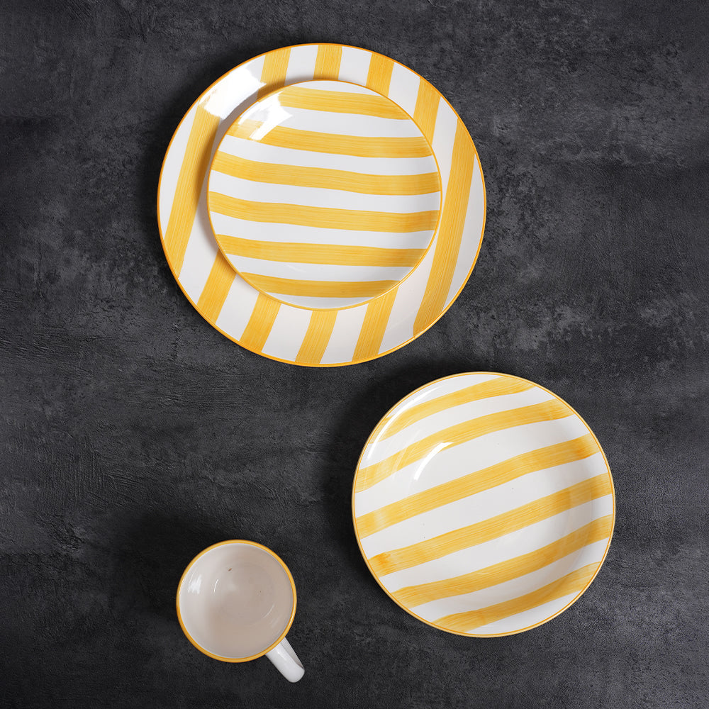 Tongera Yellow Striped Ceramic Dinnerware Set - Cheerful Design for Kids’ Meals & Picnics