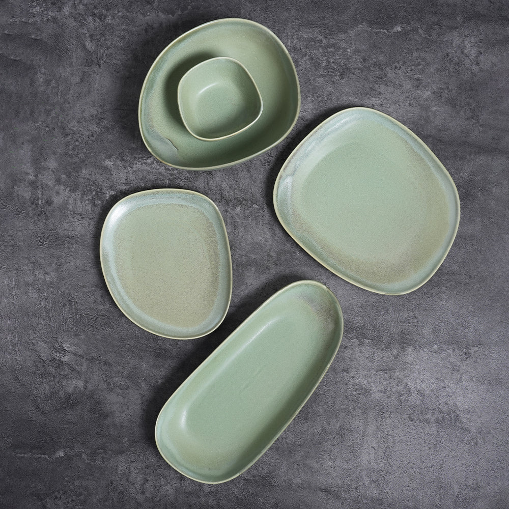 Tongera Modern Sage Green Irregular Ceramic Tableware Set - Rustic Charm for Brunch & Dinner Parties