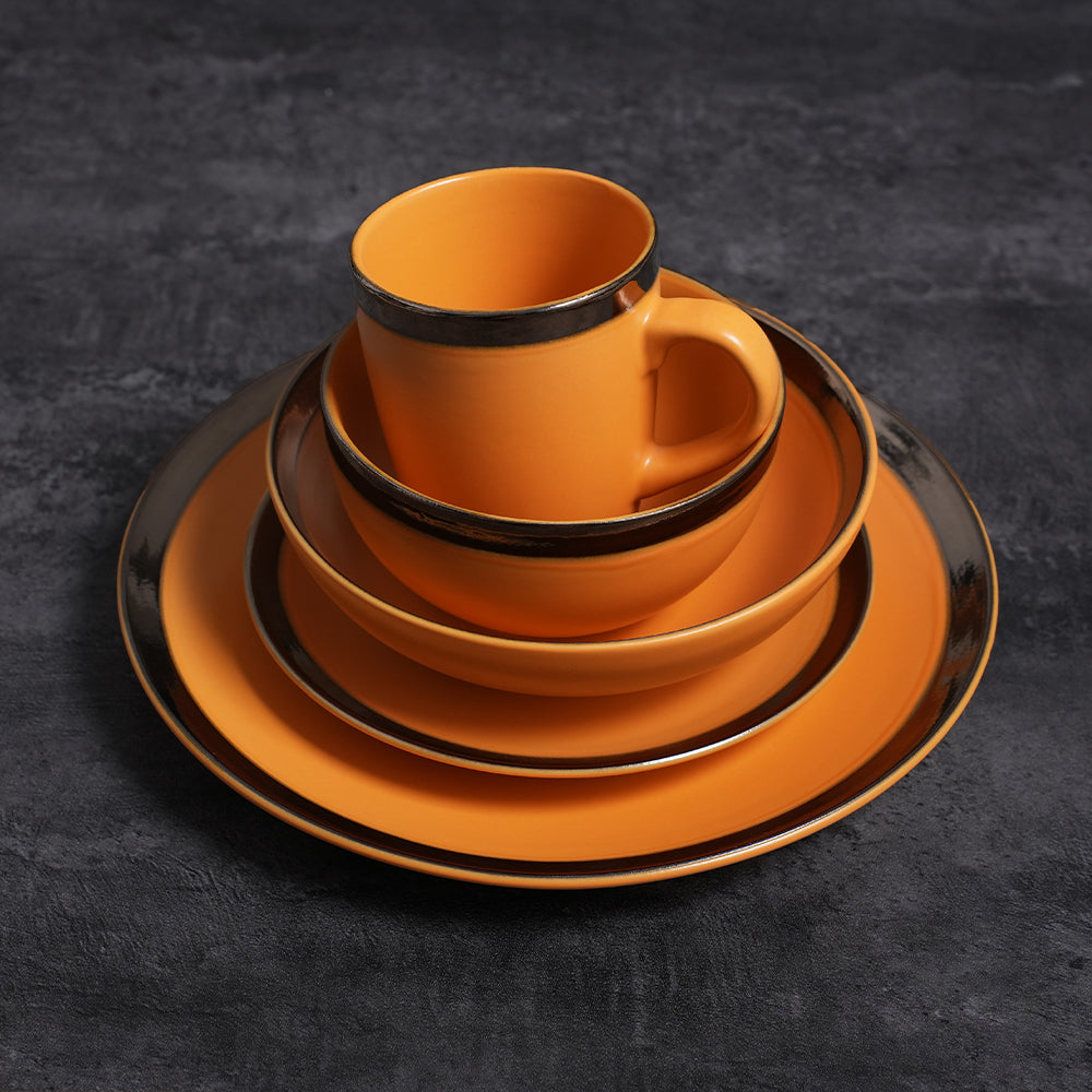 Tongera Orange & Brown Rim Ceramic Tableware Set - Playful Contrast for Breakfast & Afternoon Tea