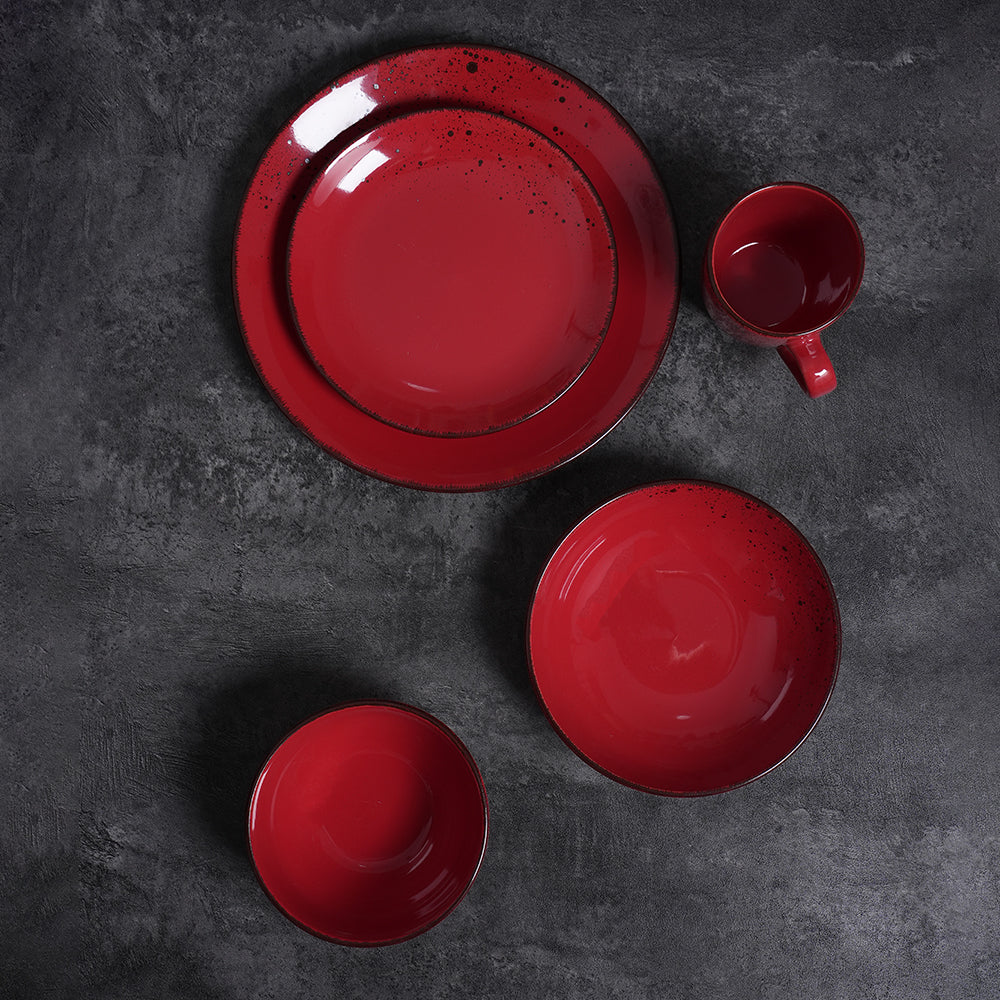 Tongera Vibrant Red Speckled Ceramic Dinnerware Set - Bold Accent for Holiday Feasts & Casual Meals