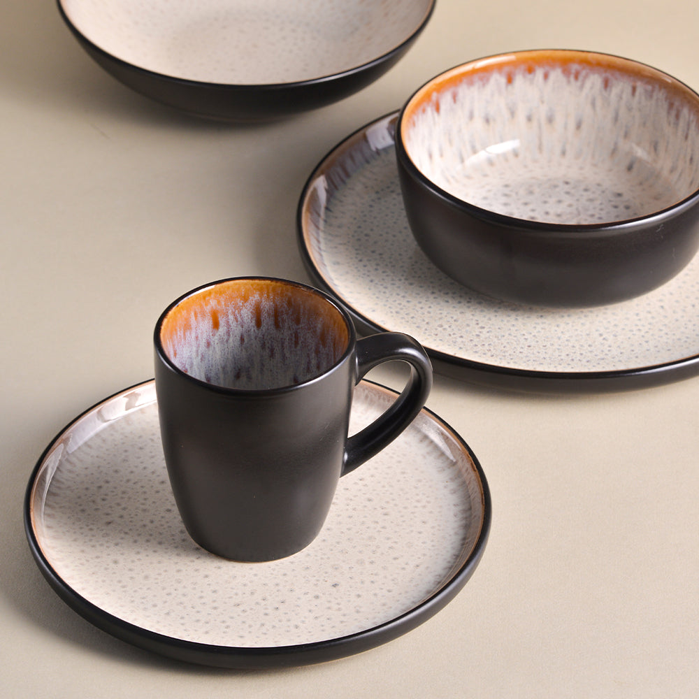 Tongera Black & Brown Glazed Interior Ceramic Dinnerware Set - Sophisticated Contrast for Formal Meals